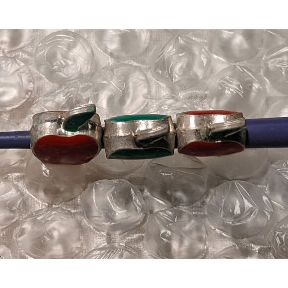 Set of 3 Red & Green enamel Apple silver bracelet charms - Picture 4 of 4
